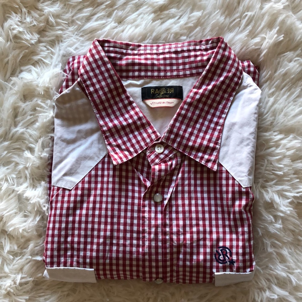 EUC RA-RE 100% Cotton Checkered Graphic Button-Down Shirt